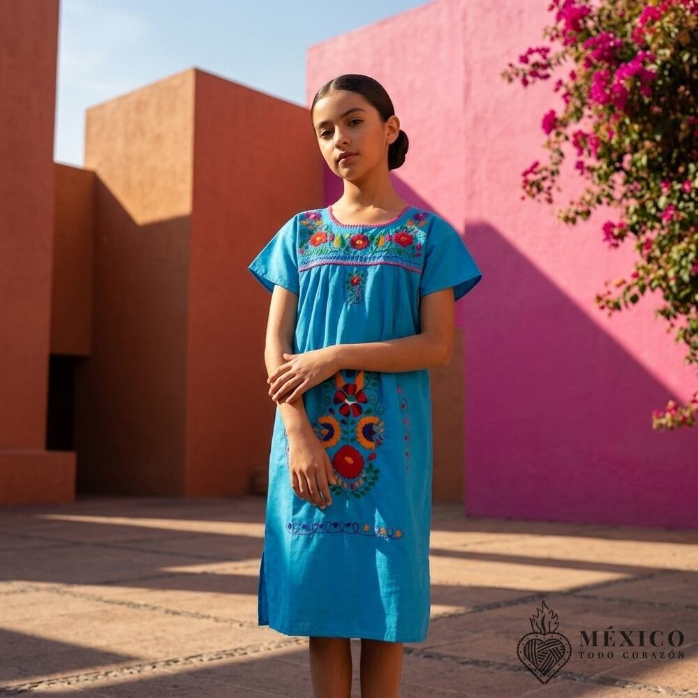 Mexican tunic hand embroidered dress  Size 10-12  see measurements